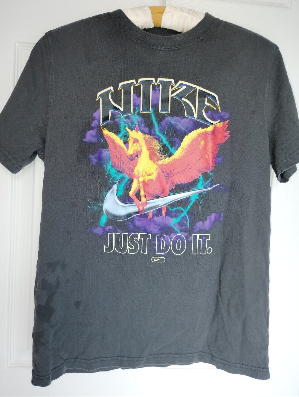 Nike Black Tee with Neon Pegasus Graphic XL Loose Tee Big Kids